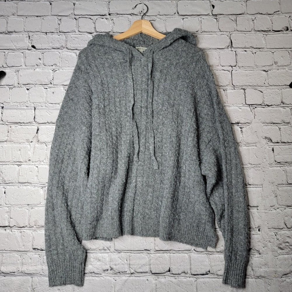 Jamison Soft Brynn Cable Knit Drawstring Hoodie LongSleeve In‎ Gray Size L